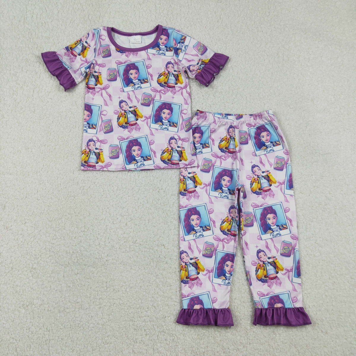 Sibling Baby Girls Cartoon Demon Hunter Top Ruffle Pants Pajamas Sets