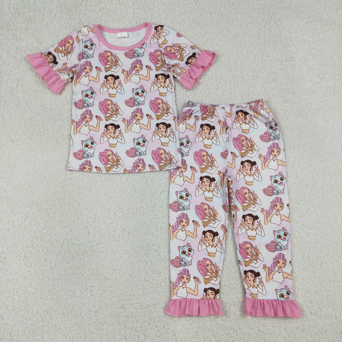 GSPO2248 Baby Girls Demon Hunter Top Ruffle Pants Pajamas Sets