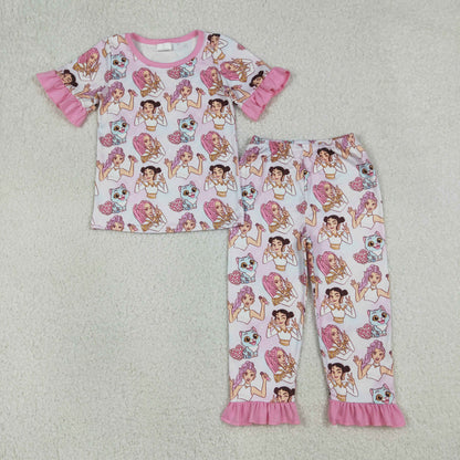 Sibling Baby Girls Cartoon Demon Hunter Top Ruffle Pants Pajamas Sets