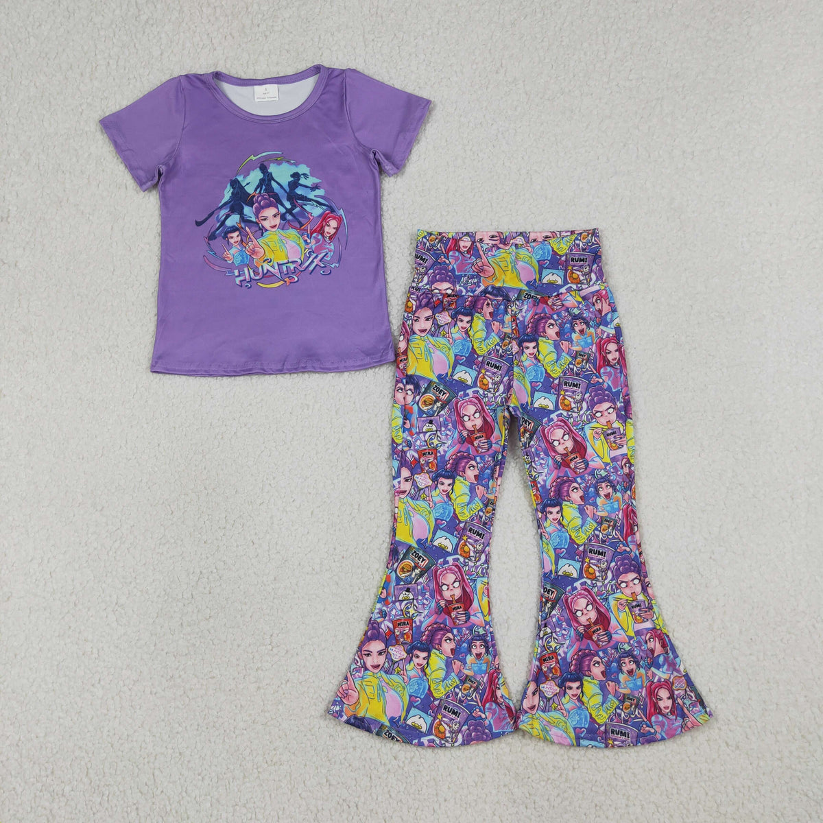 Sibling Baby Girls Demon Hunter Button Short Pajamas Bell Bottom Pant Clothes Sets