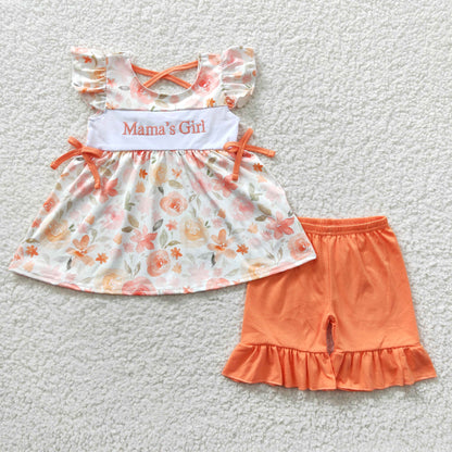 Sibling Baby Girls Mommy's Girl Orange Floral Rompers Clothes Sets