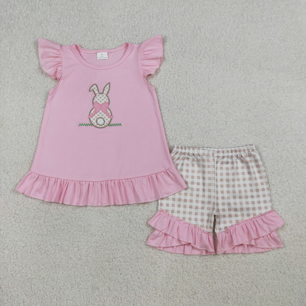 Sibling Baby Kids Embroidery Rabbits Top Checked Short Easter Clothes Sets