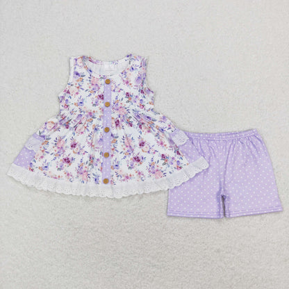 Sibling Baby Girls Sleeveless Bows Lemons Pockets Button Tunic Ruffle Shorts Set
