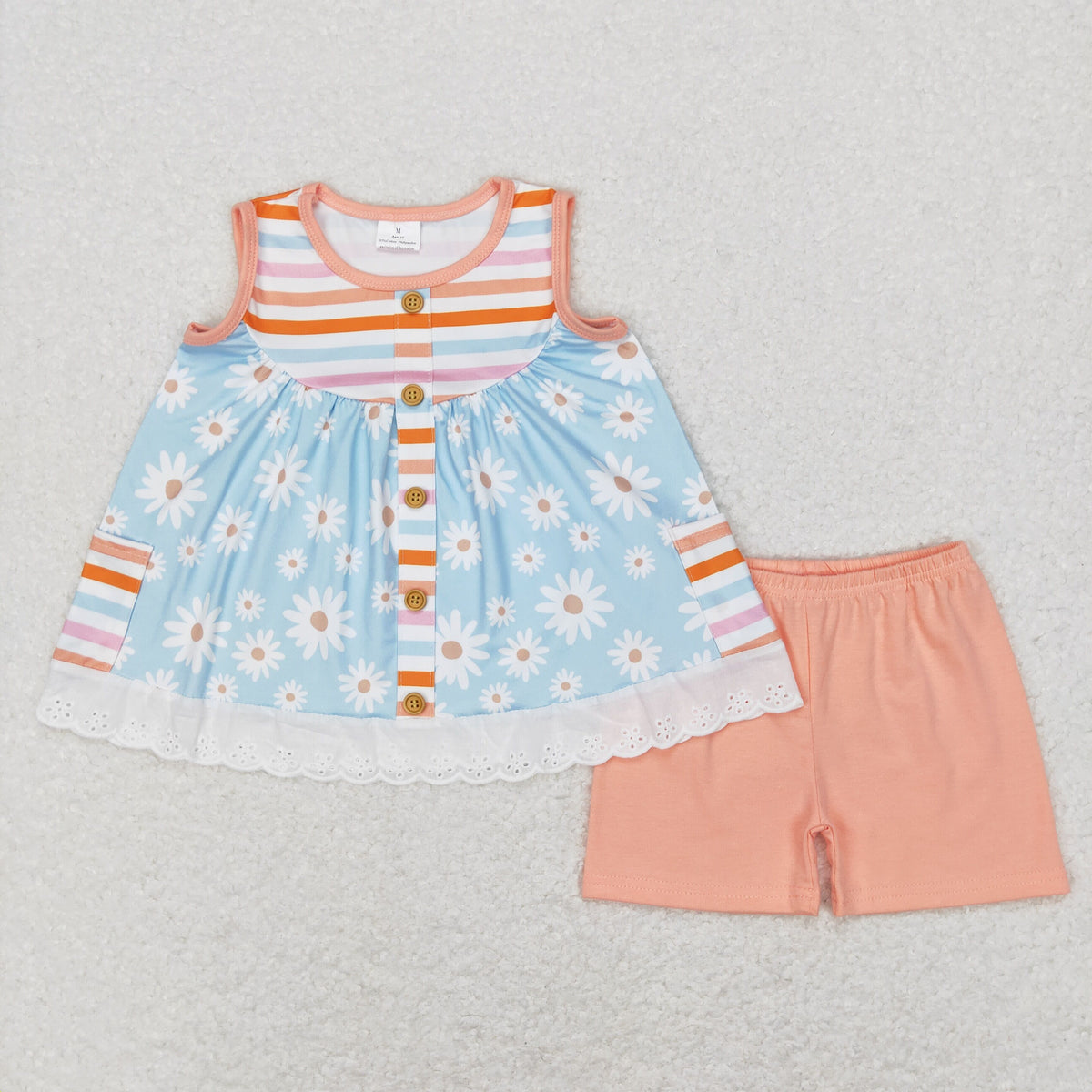 Sibling Baby Girls Sleeveless Bows Lemons Pockets Button Tunic Ruffle Shorts Set