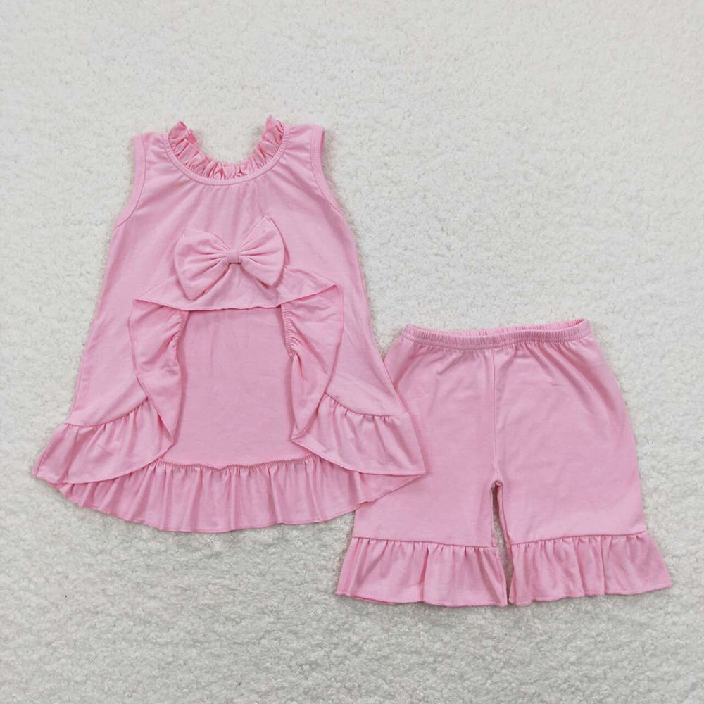 Sibling Baby Girls Back Bow Tunic Tops Ruffle Shorts Outfits