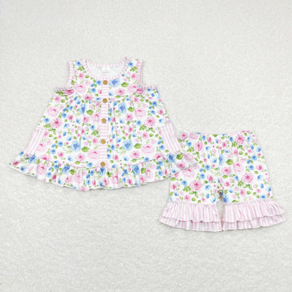 Sibling Baby Girls Sleeveless Bows Lemons Pockets Button Tunic Ruffle Shorts Set