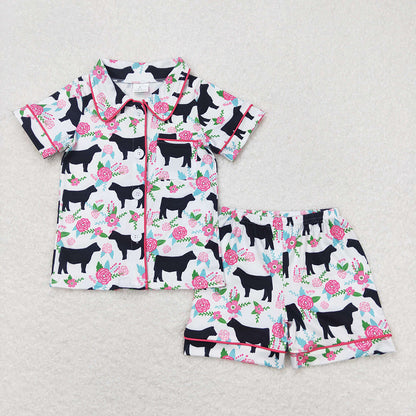 6 Colors Western Girls Boys Button Up Pajamas Sets