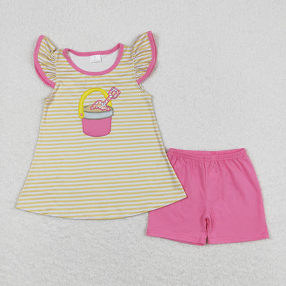 Sibling Baby Girls Embroidery Beach Stripe Tunic Ruffle Shorts Clothes Sets