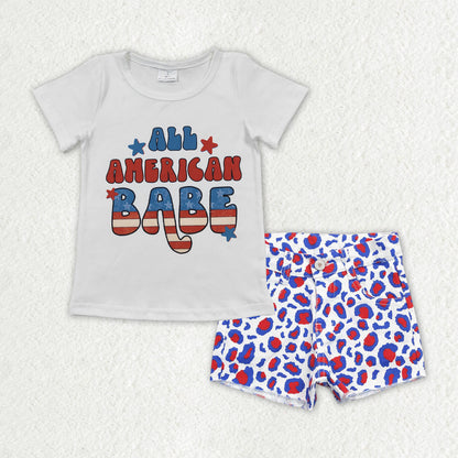 Sibling Baby Girls America Babe Stars Top Denim Pockets Shorts 4th of July Clothes Sets