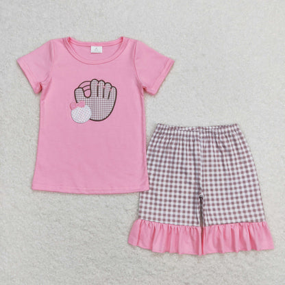Sibling Baby Girls Embroidery Baseballs Summer Shorts Sets Clothes Sets