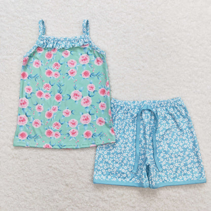 Sibling Baby Girls Straps Floral Top Shorts Summer Clothes Sets