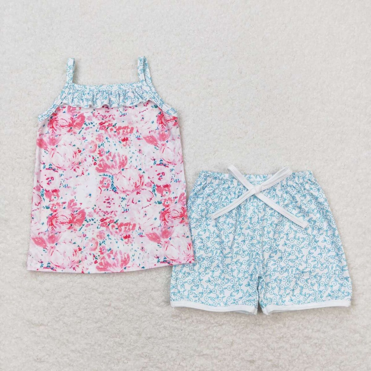Sibling Baby Girls Straps Floral Top Shorts Summer Clothes Sets