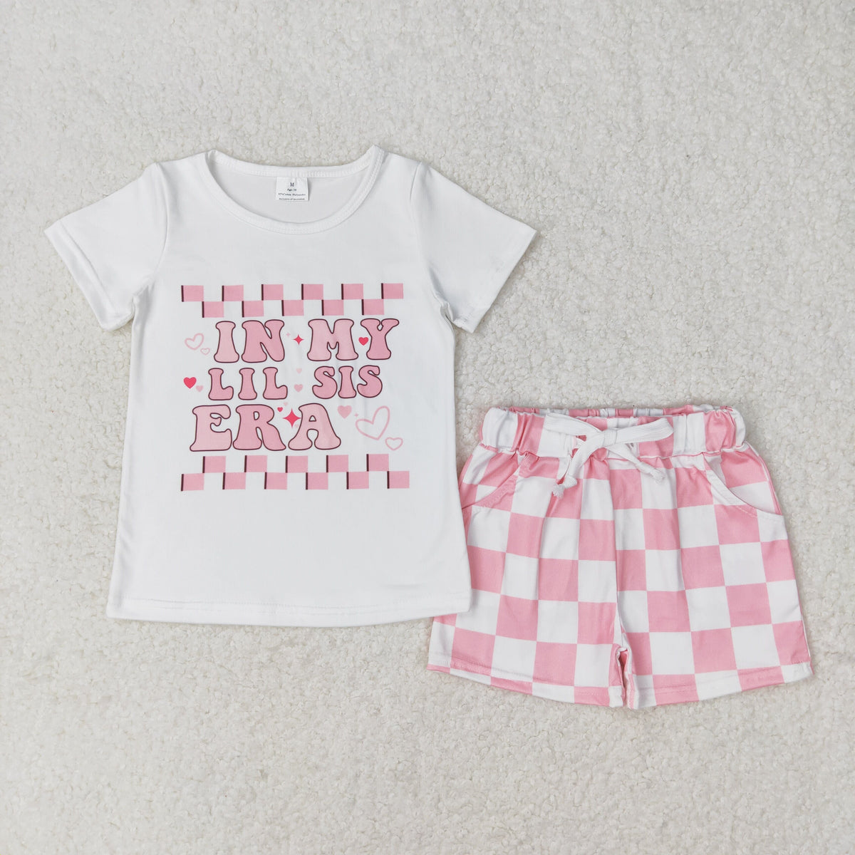 Sibling Baby Girls Little Big Sister Tee Shirts Ruffle Plaid Shorts Clothes Sets