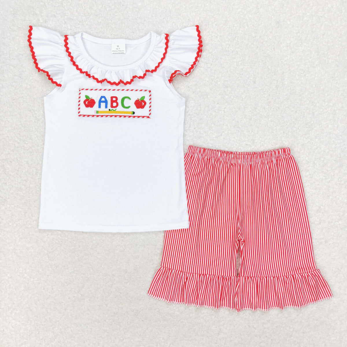 Sibling Baby Girls Pencils ABC Apples Back To School Shorts Clothes Set Dresses