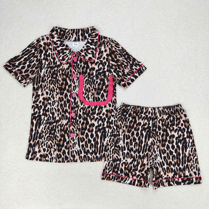 Sibling Adult Women Bows Leopard Pocket Buttons Tops Shorts Pajamas Sets