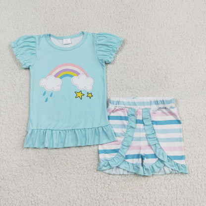 Sibling Baby Girls Positive Rainbow Shirts Top Ruffle Shorts Clothes Sets