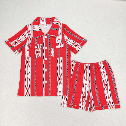 Sibling Adult Women Bows Leopard Pocket Buttons Tops Shorts Pajamas Sets