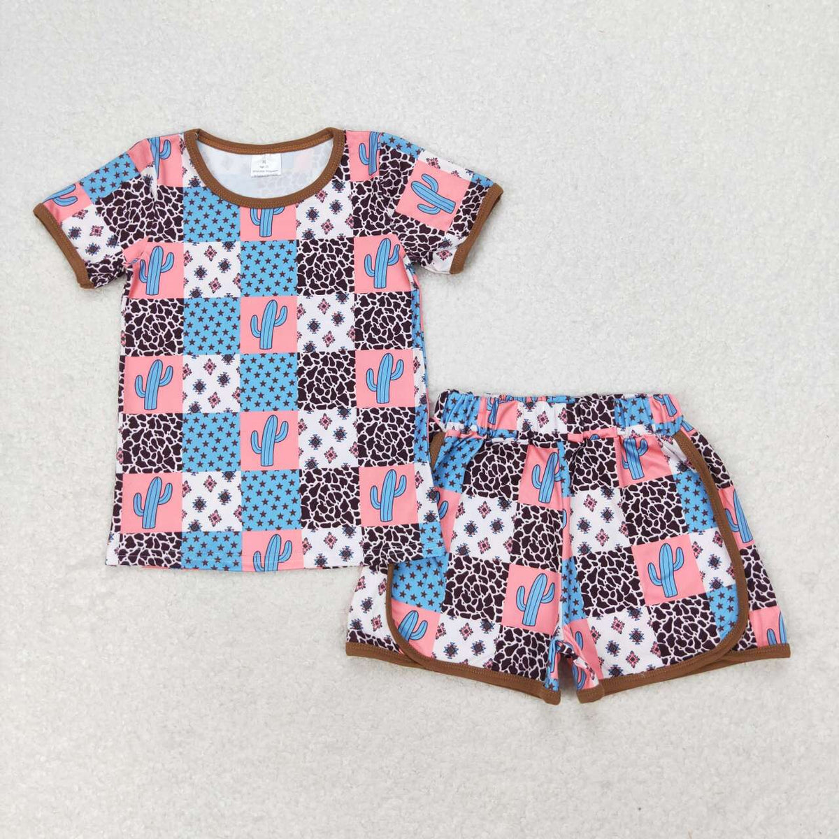 Sibling Baby Girls Short Sleeve Colorful Flowers Cactus Top Shorts Pajamas Clothes Sets