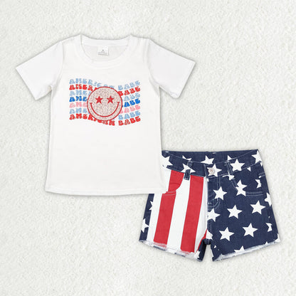 Sibling Baby Girls America Babe Stars Top Denim Pockets Shorts 4th of July Clothes Sets