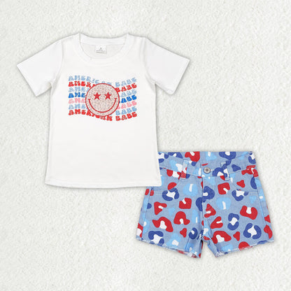 Sibling Baby Girls America Babe Stars Top Denim Pockets Shorts 4th of July Clothes Sets
