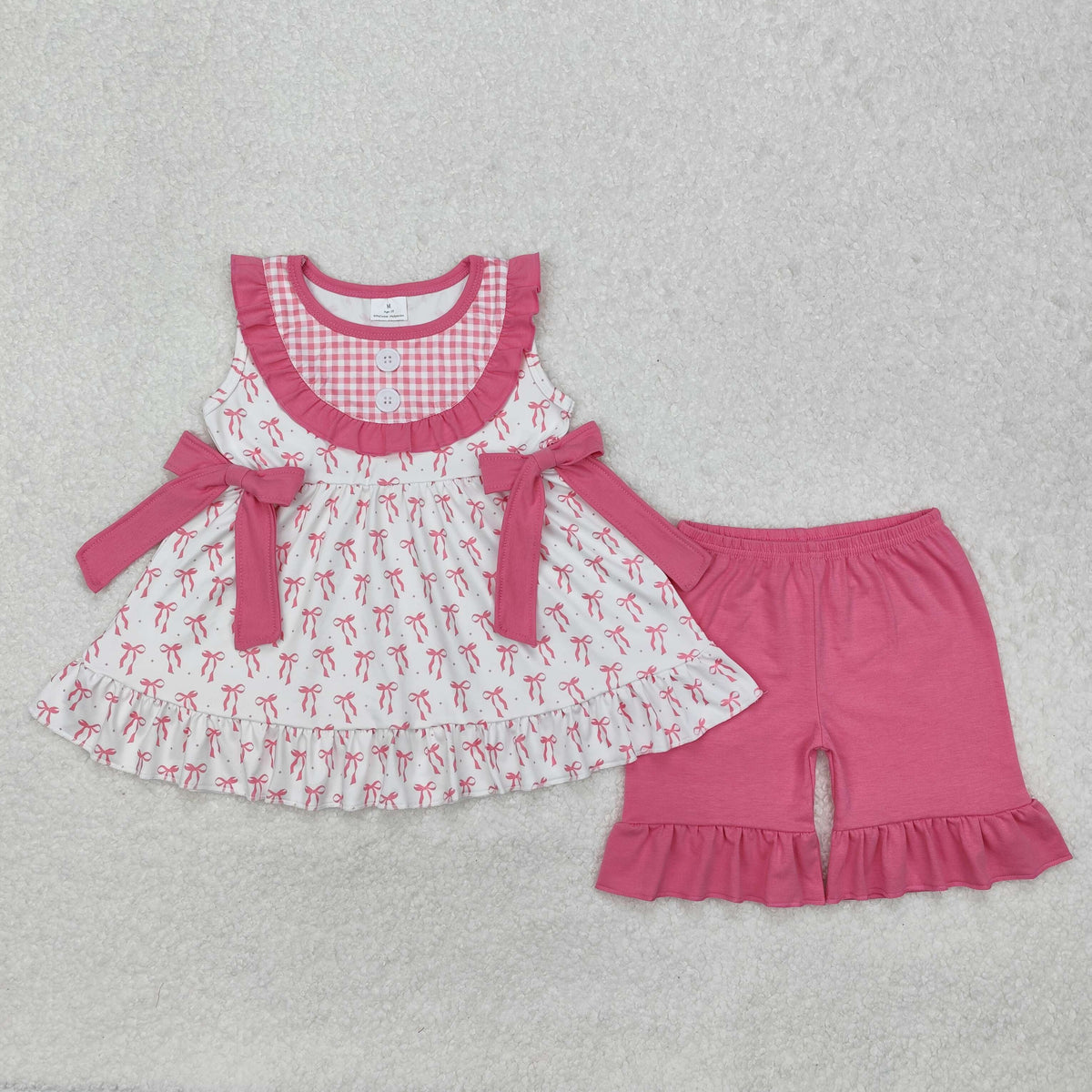 Sibling Baby Girls Sleeveless Bows Floral Button Tunic Ruffle Shorts Set