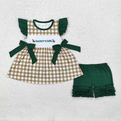 Sibling Baby Girls Embroidery I Love Dad Top Ruffle Shorts Clothes Set