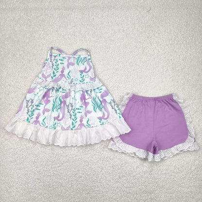 Sibling Baby Girls Strap Flowers Tunic Ruffle Shorts Clothes Sets