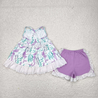 Sibling Baby Girls Strap Flowers Tunic Ruffle Shorts Clothes Sets