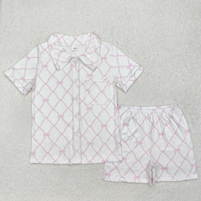 Sibling Adult Women Bows Flowers Pocket Buttons Tops Shorts Pajamas