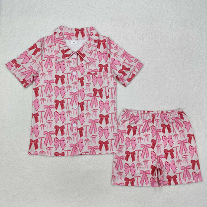 Sibling Adult Women Bows Flowers Pocket Buttons Tops Shorts Pajamas