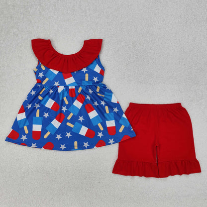 Sibling Baby Girls Sleeveless Floral Print Bow Tunic Ruffle Shorts Clothes Sets