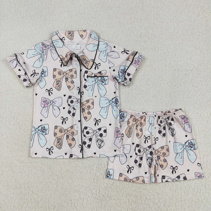 Sibling Baby Girls Colorful Bows Buttons Shirt Shorts Pajamas Clothes Sets