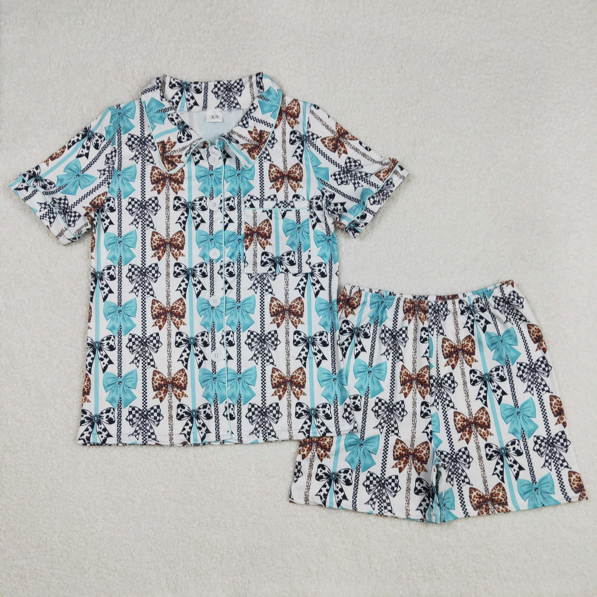 Sibling Adult Women Bows Flowers Pocket Buttons Tops Shorts Pajamas