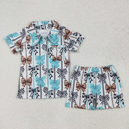 Sibling Baby Girls Colorful Bows Buttons Shirt Shorts Pajamas Clothes Sets