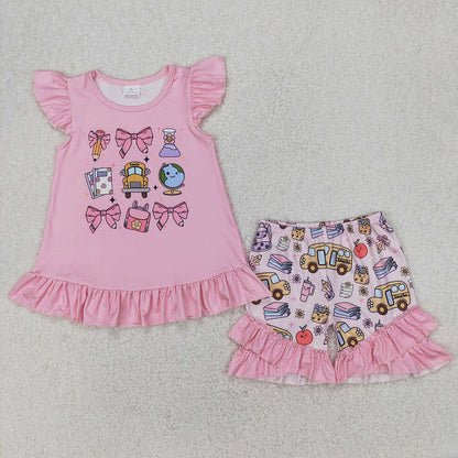 Sibling Baby Girls Pencil Pink Bow Back To School Dresses Outfits