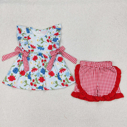 Sibling Baby Girls Flowers Bows Rompers Outfits Clothes Sets