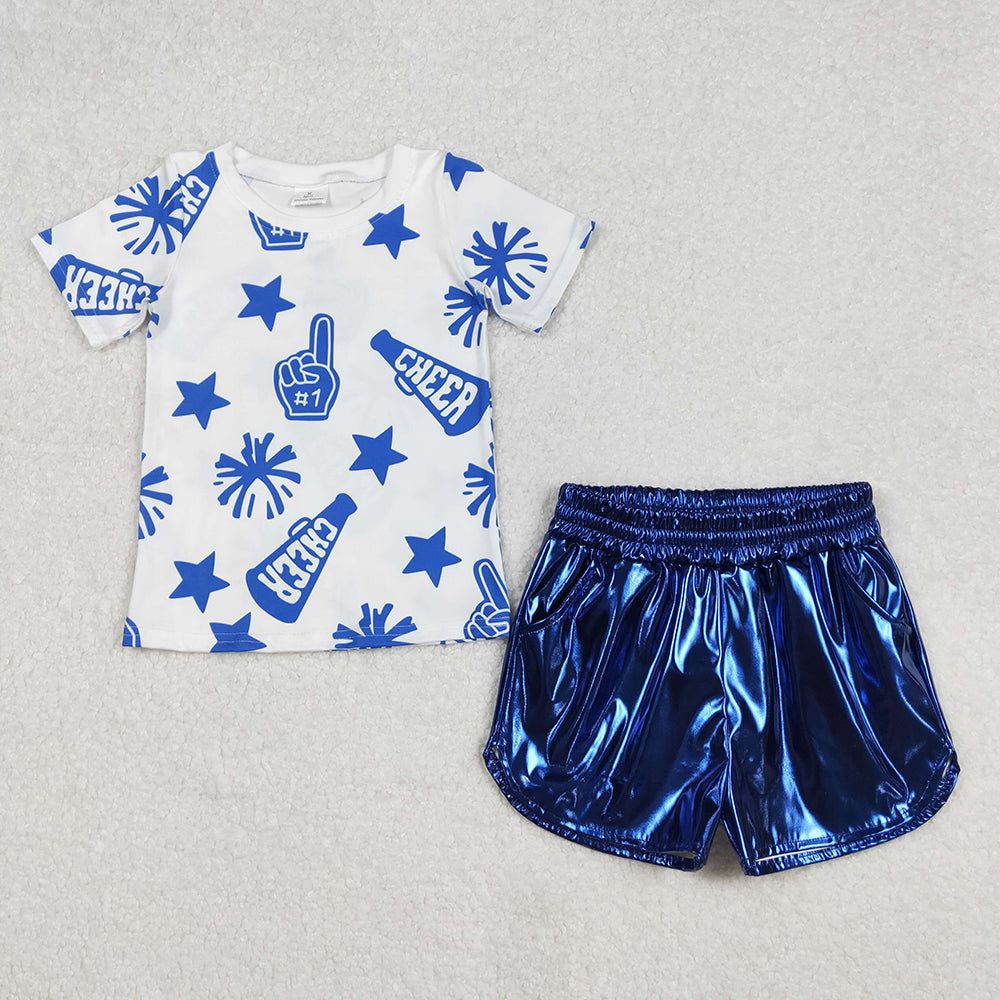 Sibling Baby Girls Cheer Team Tops Metallic Shorts Clothes Sets