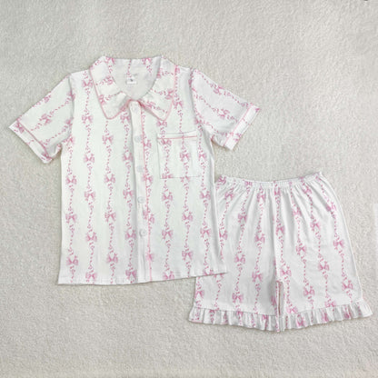 Sibling Adult Women Bows Flowers Pocket Buttons Tops Shorts Pajamas