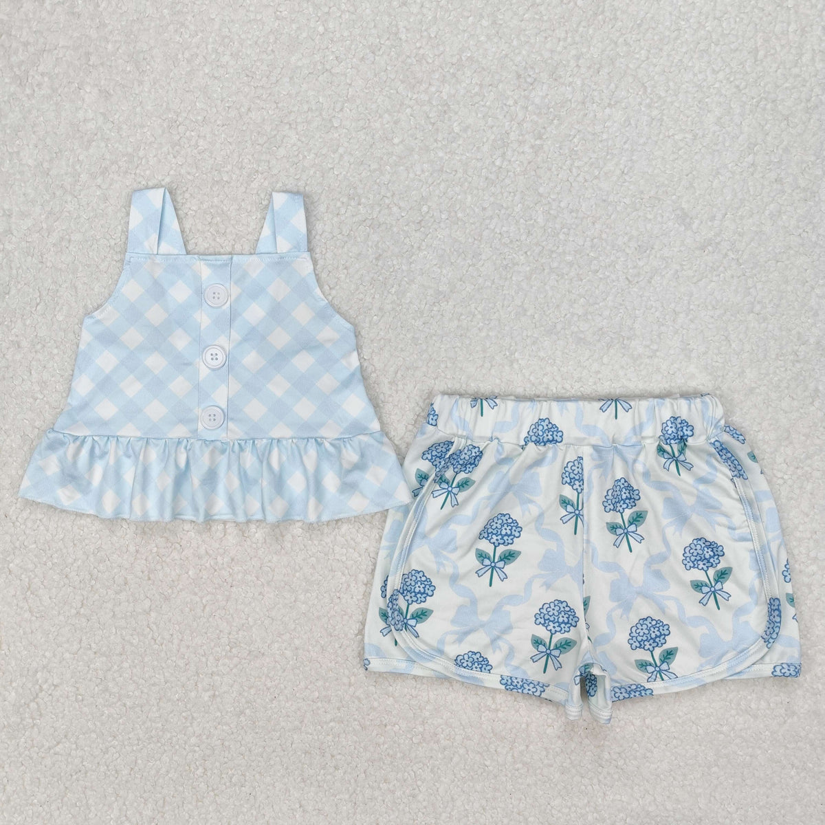 Sibling Baby Girls Summer Straps Button Top Floral Shorts Clothes Sets