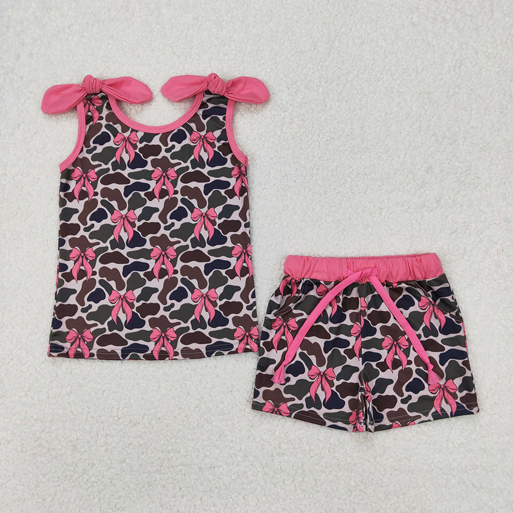 Sibling Baby Girls Summer Bows Top Shorts Clothes Sets