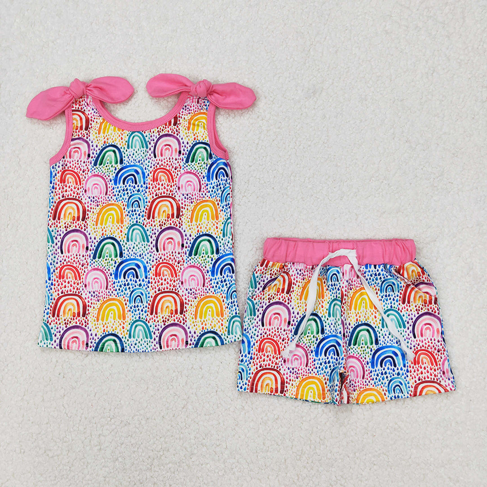 Sibling Baby Girls Summer Bows Top Shorts Clothes Sets
