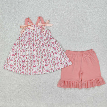 Sibling Baby Girls Strap Flowers Tunic Ruffle Shorts Clothes Sets