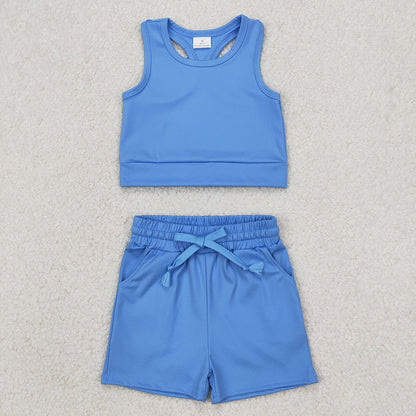 Sibling 4 colors Baby Girls Vest Top Yoga Sports Shorts Outfits
