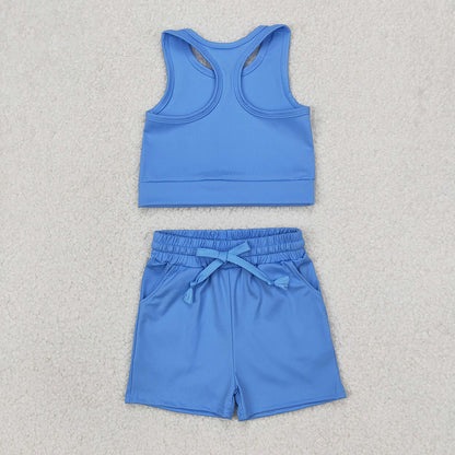 Sibling 4 colors Baby Girls Vest Top Yoga Sports Shorts Outfits