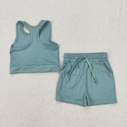 Sibling 4 colors Baby Girls Vest Top Yoga Sports Shorts Outfits