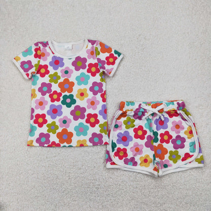 Sibling Baby Girls Flowers Plaid Tee Shirts Shorts Summer Clothes Sets