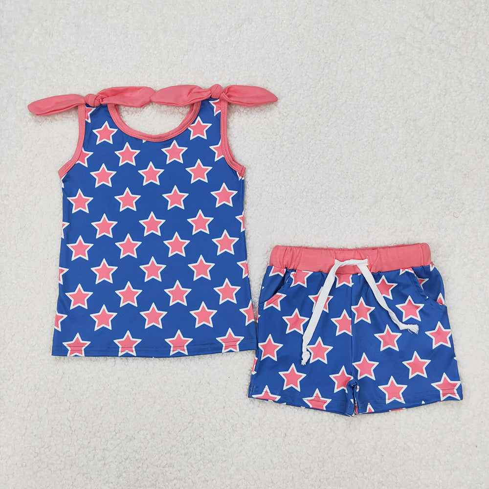 Sibling Baby Girls Summer Bows Top Shorts Clothes Sets
