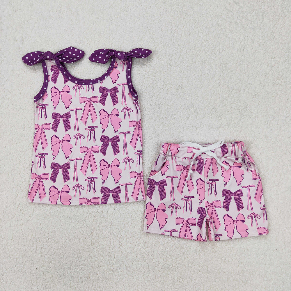 Sibling Baby Girls Summer Bows Top Shorts Clothes Sets
