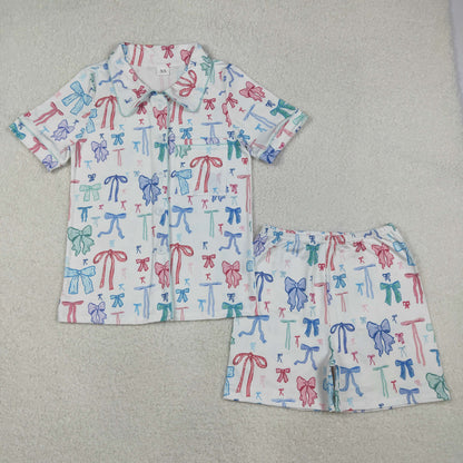 Sibling Adult Women Bows Flowers Pocket Buttons Tops Shorts Pajamas