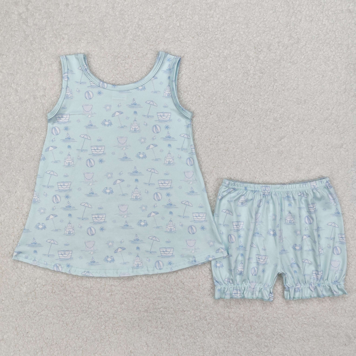 Sibling Baby Girls Colorful Flowers Beach Bows Tunic Ruffle Short Clothes Sets